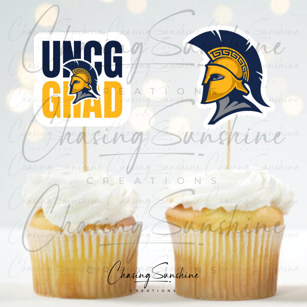 UNCG University of North Carolina Greensboro Graduation Cupcake Toppers