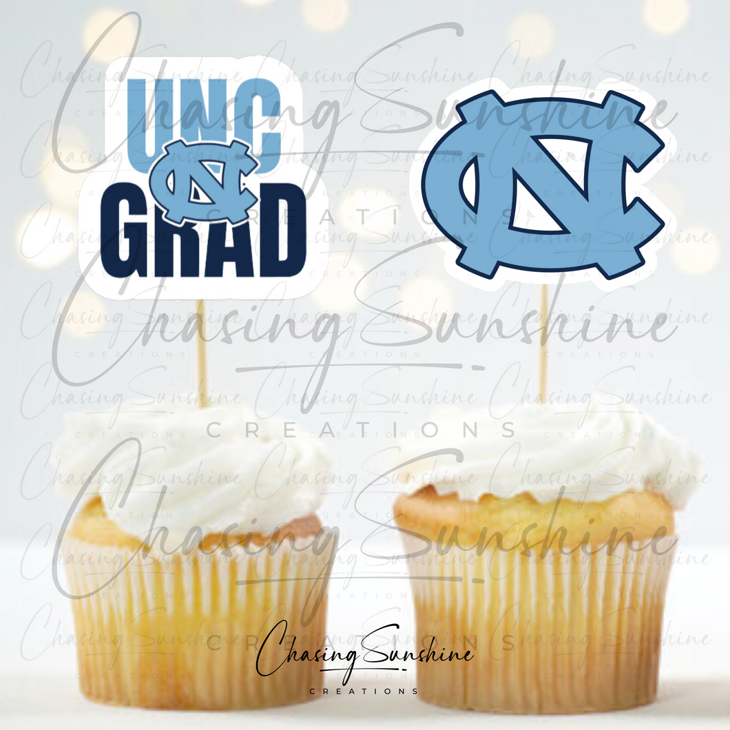 UNC University of North Carolina Chapel Hill Graduation Cupcake Toppers - 2 Designs