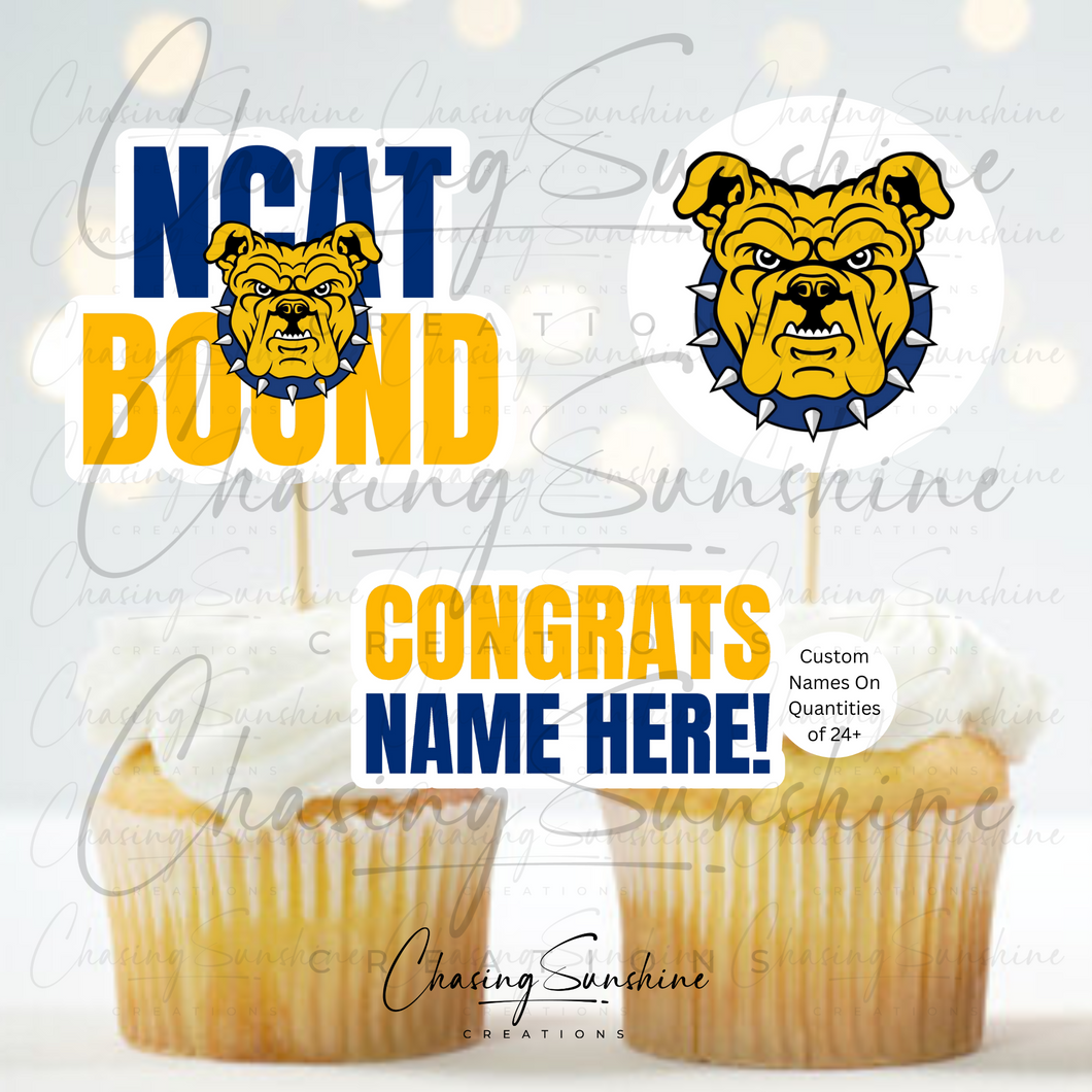 NCAT North Carolina A&T State University High School/College Bound Graduation Cupcake Toppers